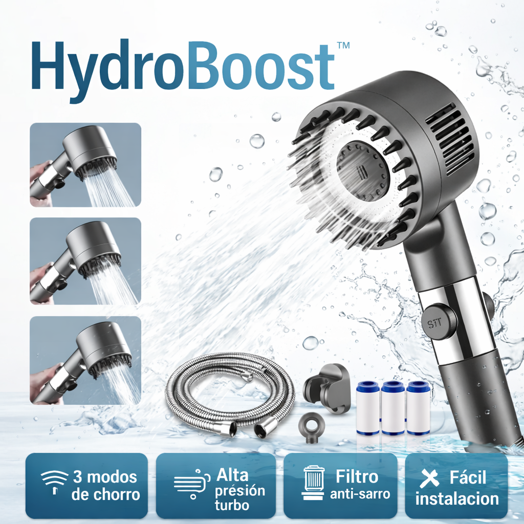 HydroBoost™ | Regadera Turbo Con Filtro Purificador