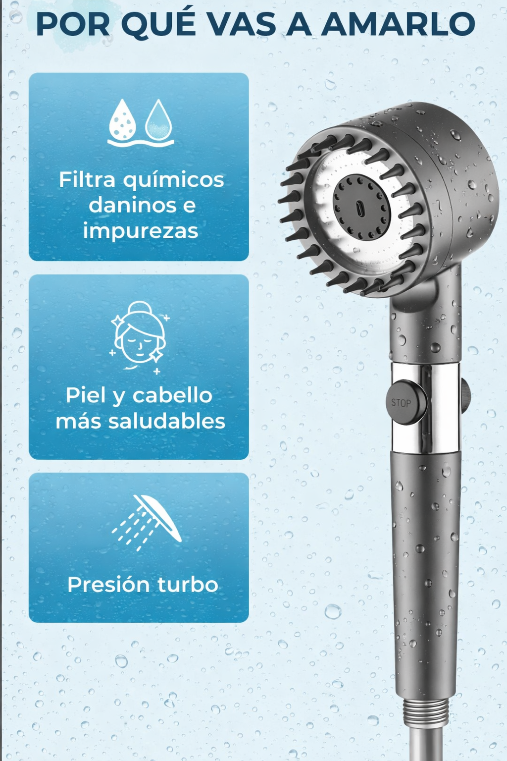 HydroBoost™ | Regadera Turbo Con Filtro Purificador